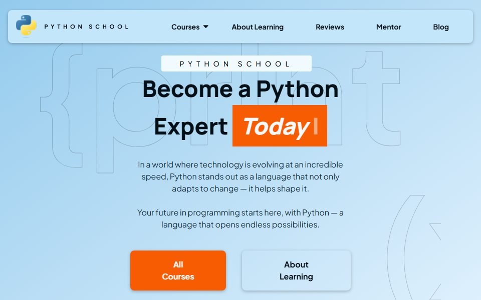 Alpha School — платформа курсов Python — WordPress. Образовательная платформа — каталог курсов по уровням, отзывы студентов, профиль наставника, блог и магазин мерча.