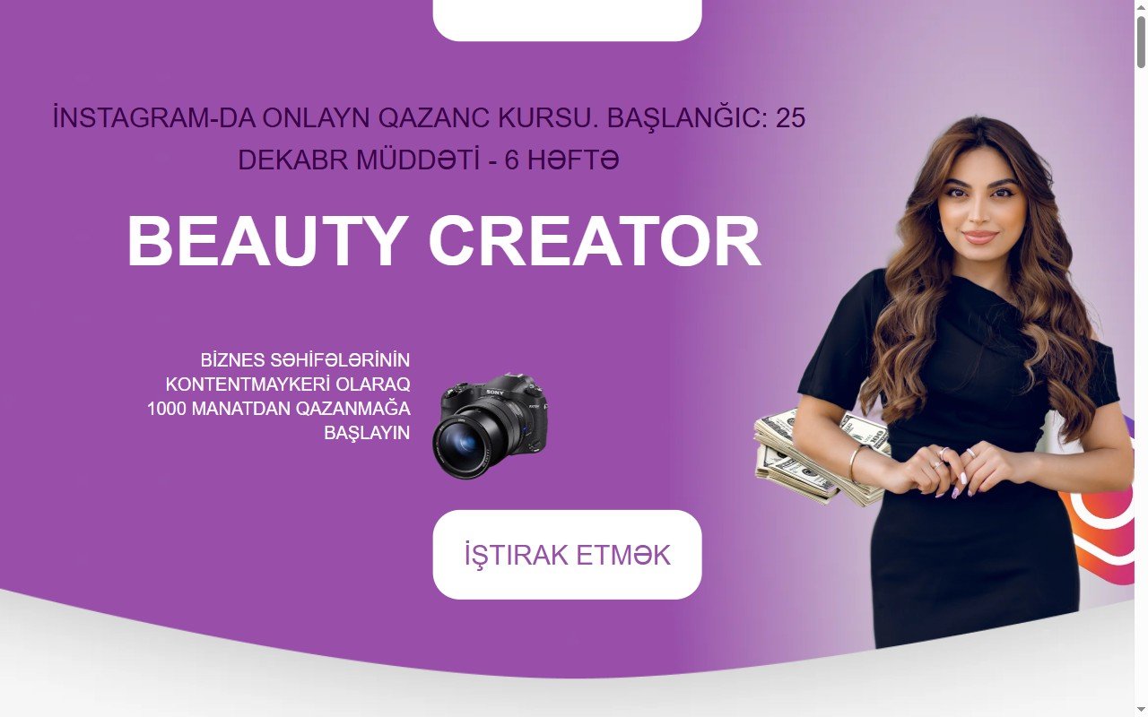 BEAUTY CREATOR — курс контент-мейкера — Tilda. Продающая страница на азербайджанском для шестинедельного курса о заработке контент-мейкером для бизнес-аккаунтов в Instagram — блок «кому п
